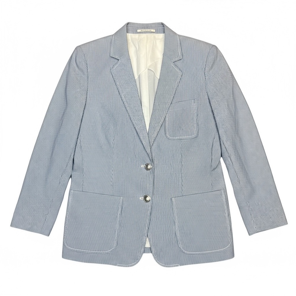Womens Tommy Hilfiger White and Blue Poplin Pinstripe Blazer 3/4 Sleeve Size‎ 12